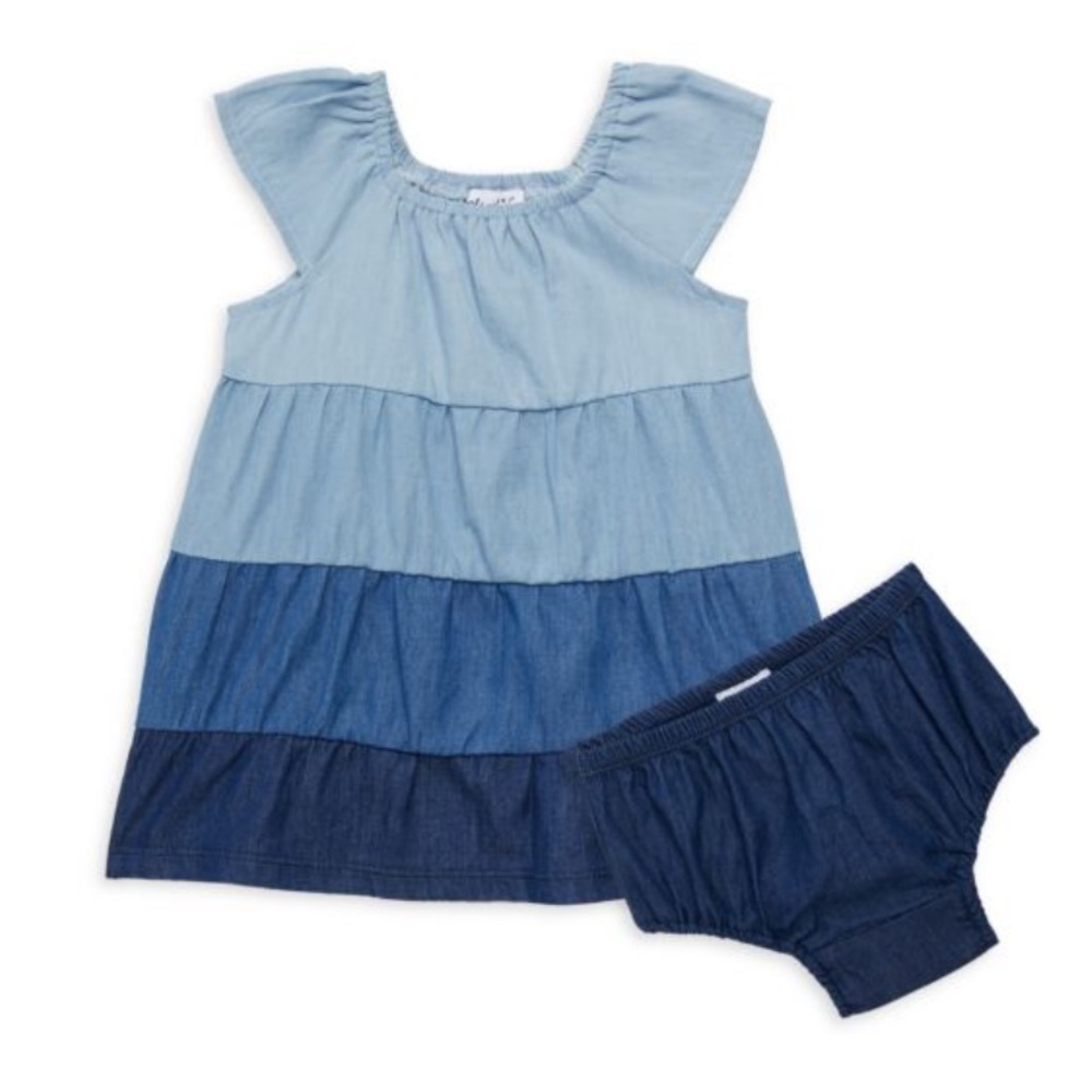 Baby Girl Infant 6-12 Months Splendid Denim Chambray Dress and Bloomer Set Tier